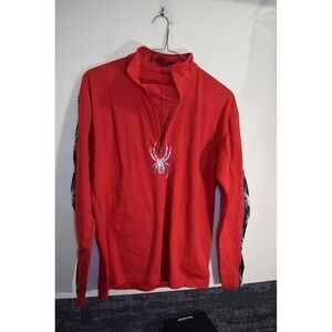 2010 Spyder Mens M Red Quarter Zip Performance Pullover Spider Logo Mock Neck